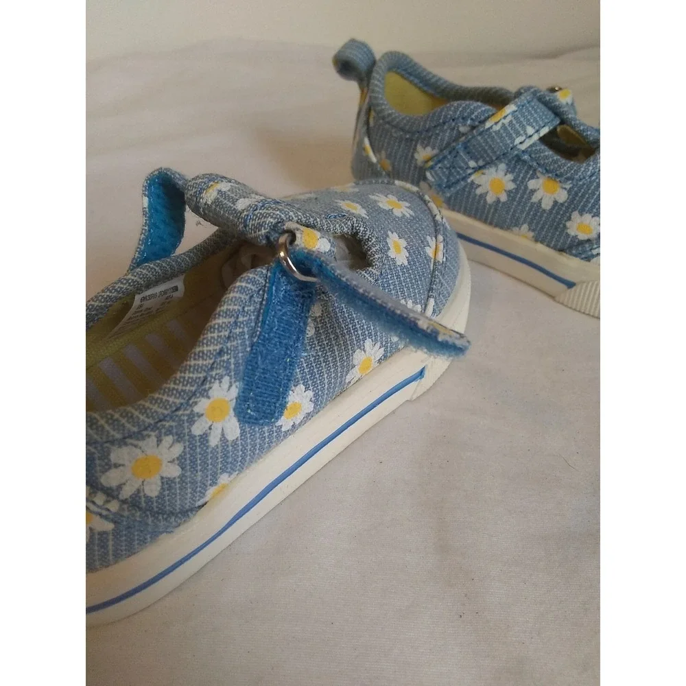 Girl's Mary Jane Loafers Shoes Size 4 Canvas Blue Daisy Print Wonder Nation READ